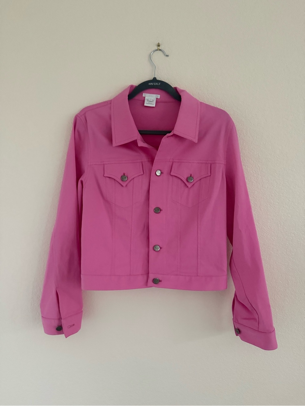 Waverly Hot Pink Cropped Button-Front Jean Jacket